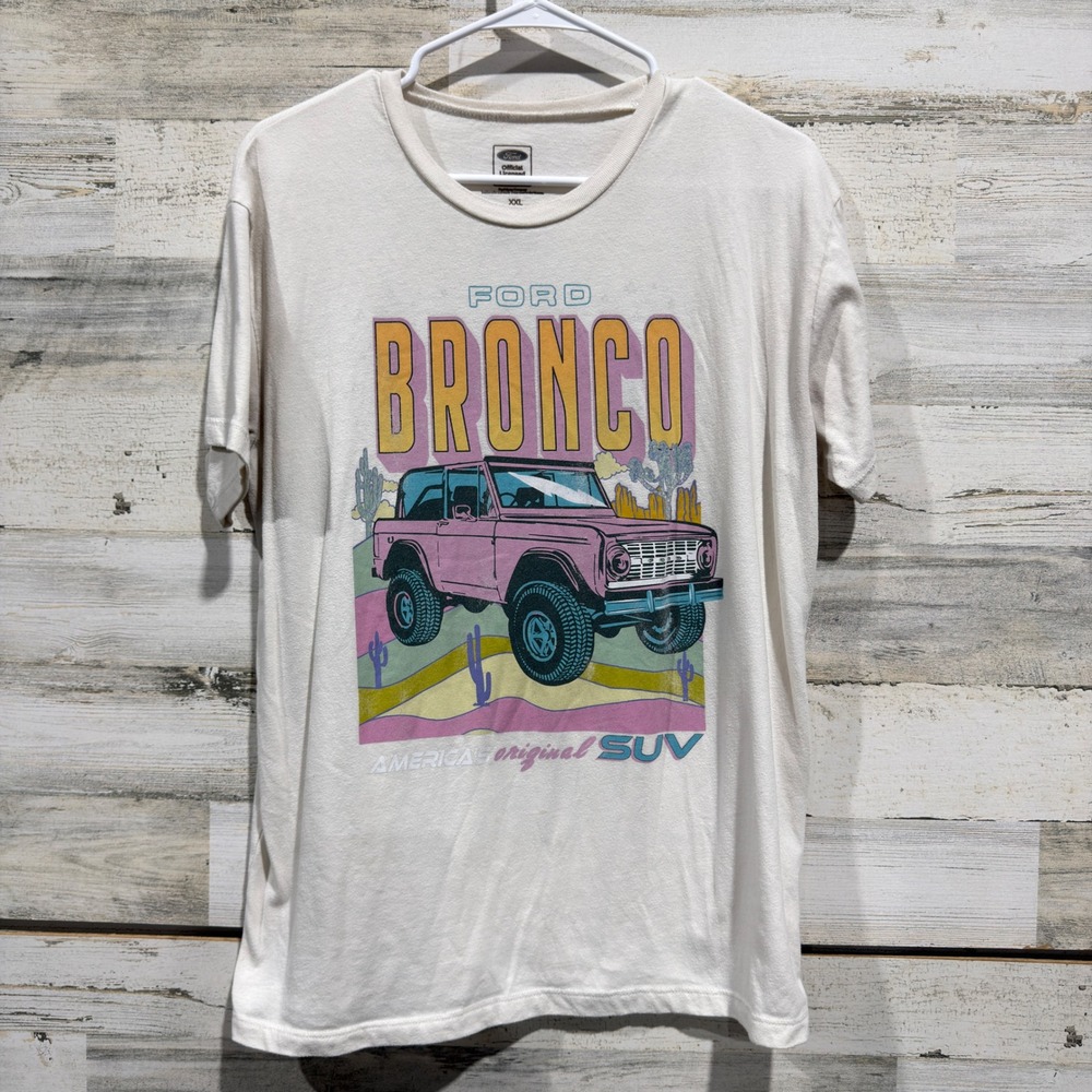 Ford Bronco T-Shirt Women XXL White Pink Graphic Desert Retro *Flawed